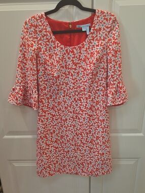 Draper James Bell Sleeve Dress size 4 Red White Blue Floral DRW0448